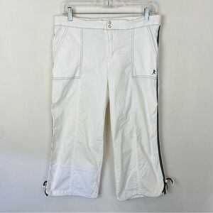 Y2K Danskin Now White Capri Track Pants | Toggle Hem Sporty Cropped Athleisure M